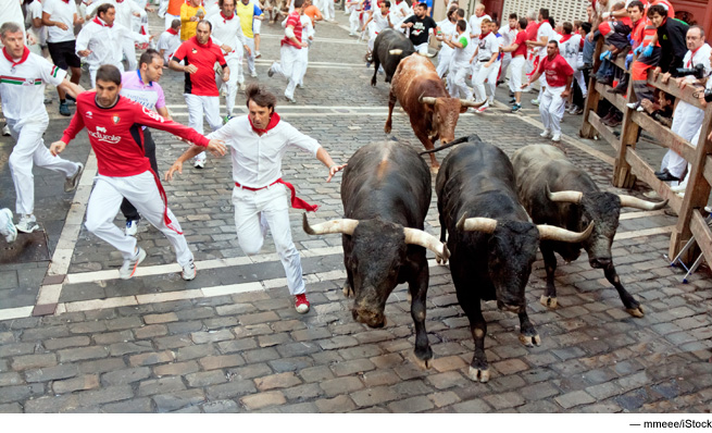 Bullish on Pamplona Photo of bulls running through Pamplona