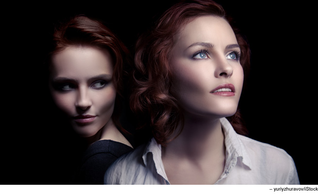 Two views of a woman's face 