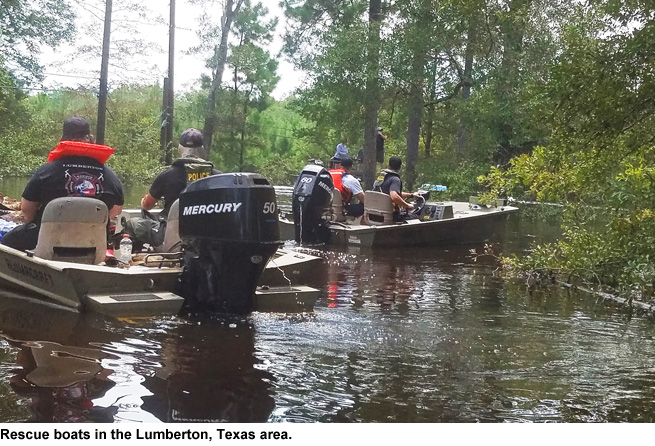 Rescue boats in Lumberton, Texas