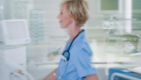 Woman walking with stehoscope