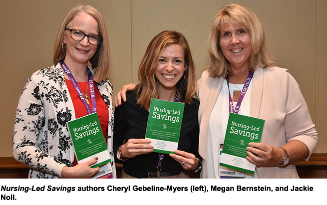 Sigma hosts reception at Magnet Nursing-Led Savings authors Cheryl Gebeline-Myers (left), Megan Bernstein, and Jackie Noll.