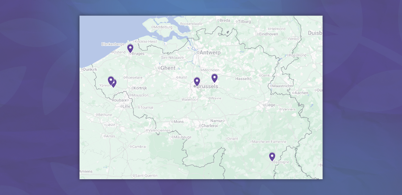 Map of Belgium with location markers detailing places she mentions in her article.