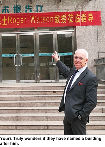 Sign welcoming Roger Watson to Guangzhou, China